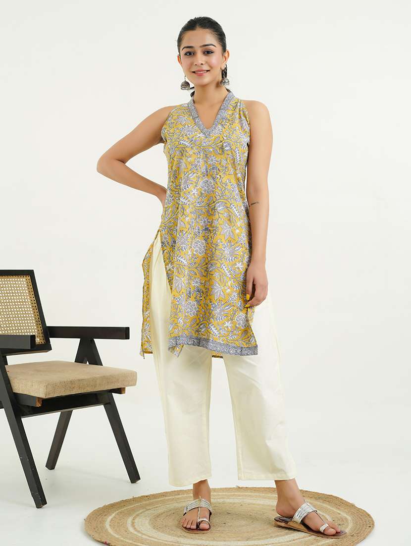 women floral printed halter neck straight kurta