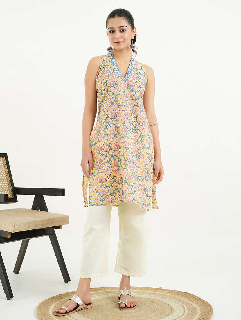 women floral printed halter neck straight kurta