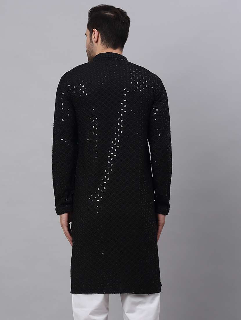 men embroidered mandarin neck long kurta - 21947574 - Standard Image - 2