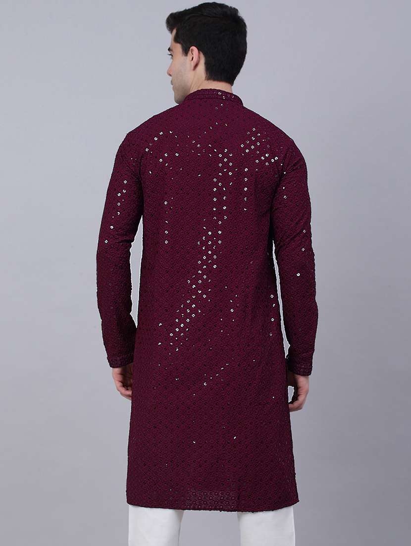 men embroidered mandarin neck long kurta - 21947576 - Standard Image - 2