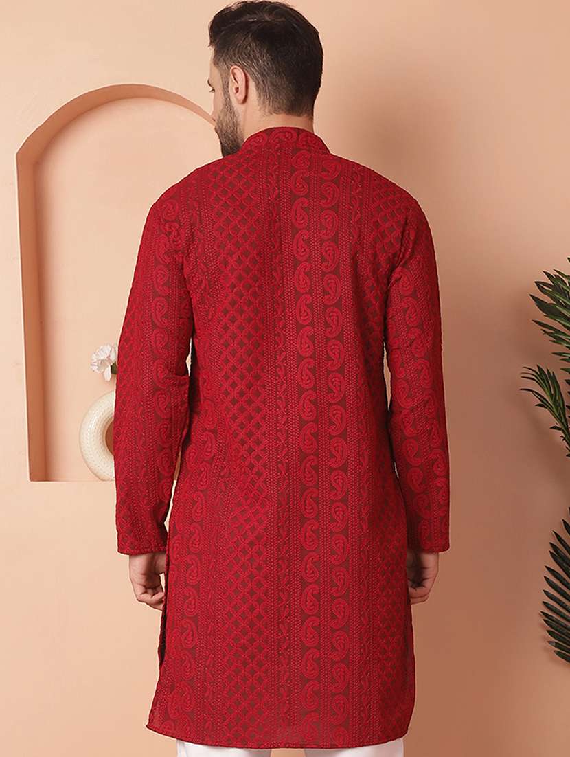 men embroidered mandarin neck long kurta - 21947578 - Standard Image - 2