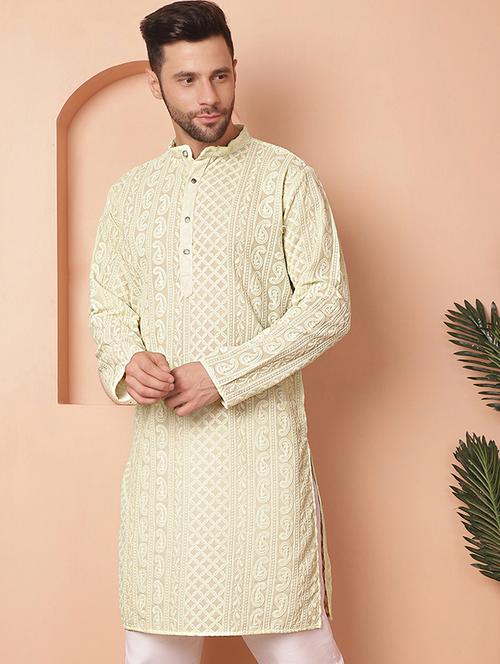 men embroidered mandarin neck long kurta - 21947579 -  Standard Image - 0