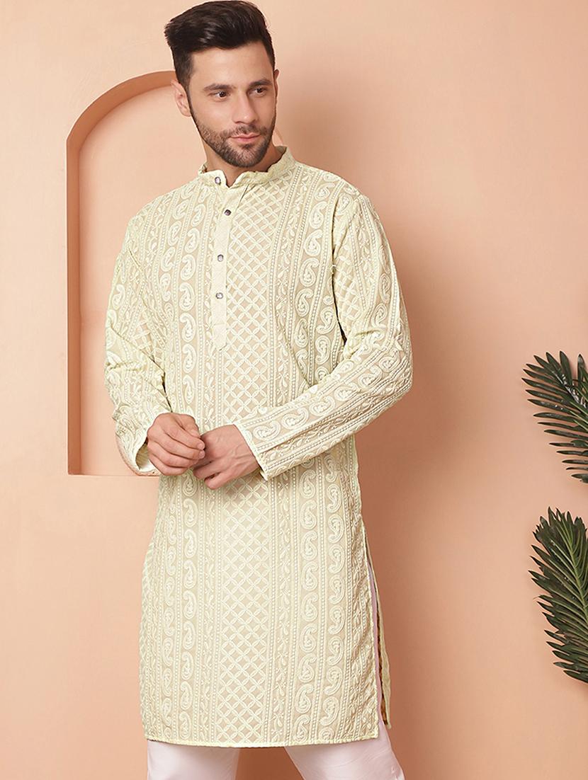 men embroidered mandarin neck long kurta - 21947579 -  Zoom Image - 0