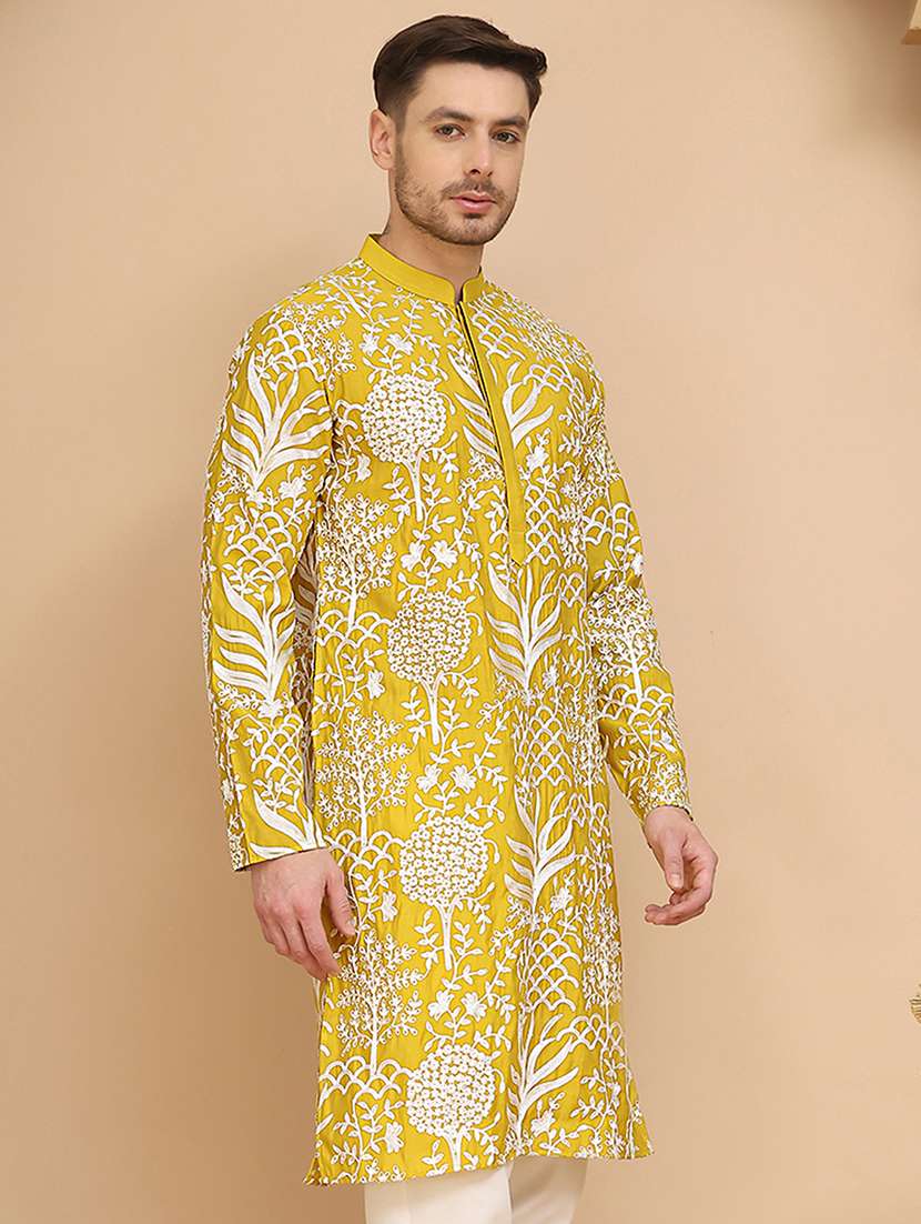 men embroidered mandarin neck long kurta - 21947582 -  Standard Image - 2