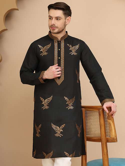 men embroidered mandarin neck long kurta - 21947584 -  Standard Image - 0