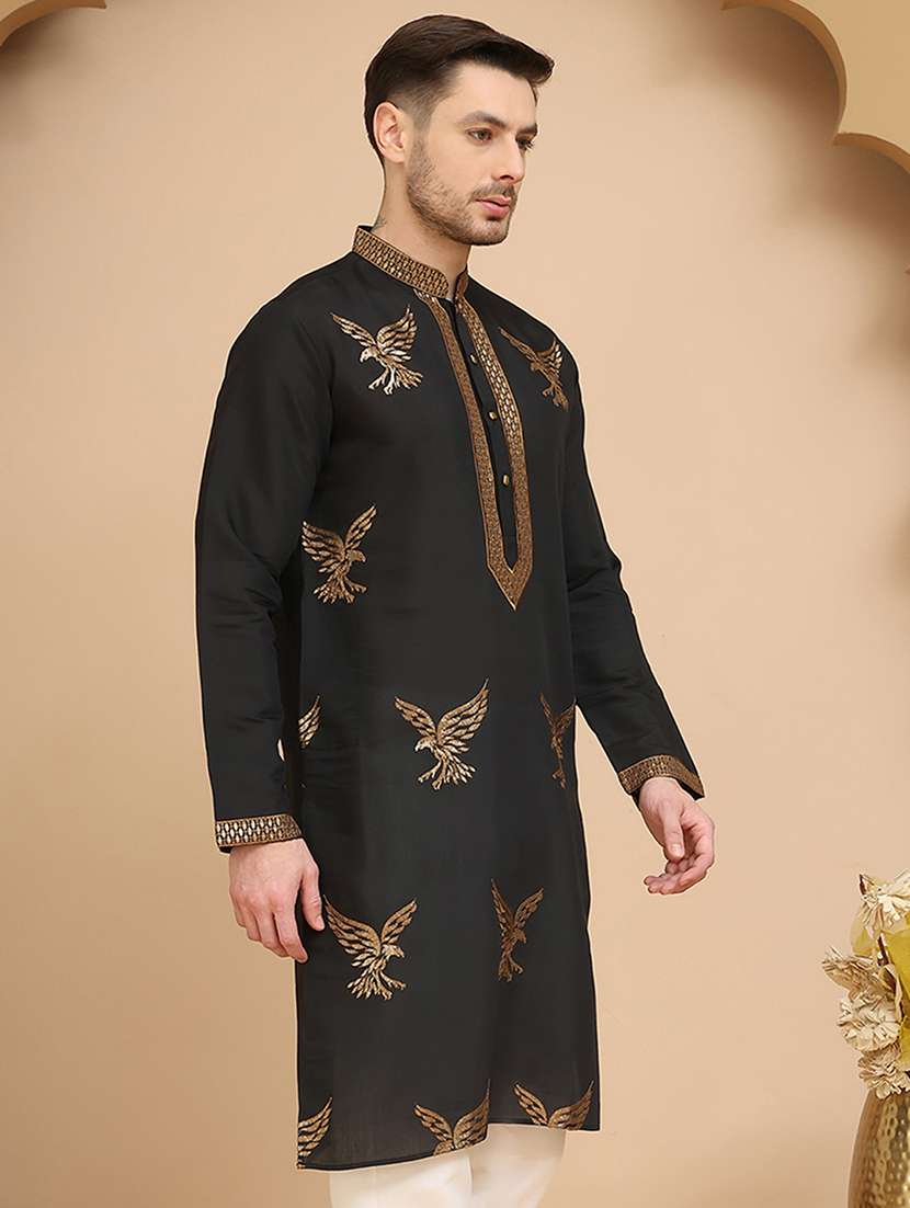 men embroidered mandarin neck long kurta - 21947584 - Standard Image - 2