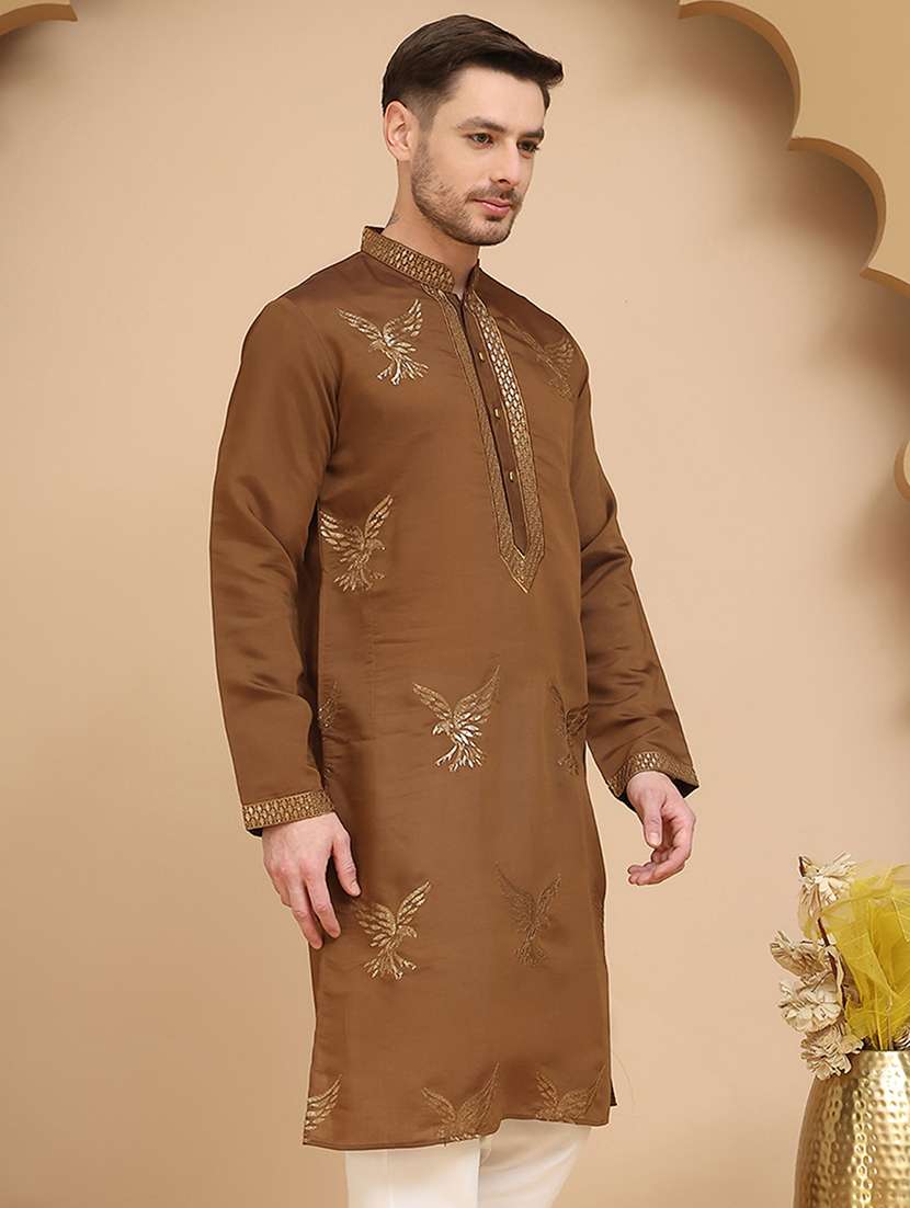 men embroidered mandarin neck long kurta - 21947585 - Standard Image - 2