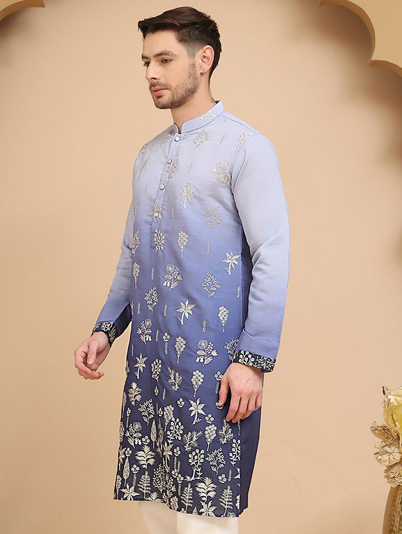 men embroidered mandarin neck long kurta - 21947586 - Standard Image - 2