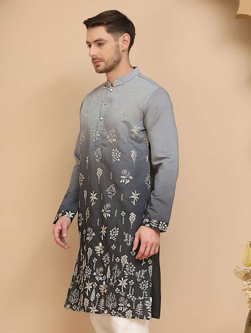 men embroidered mandarin neck long kurta - 21947587 - Standard Image - 2