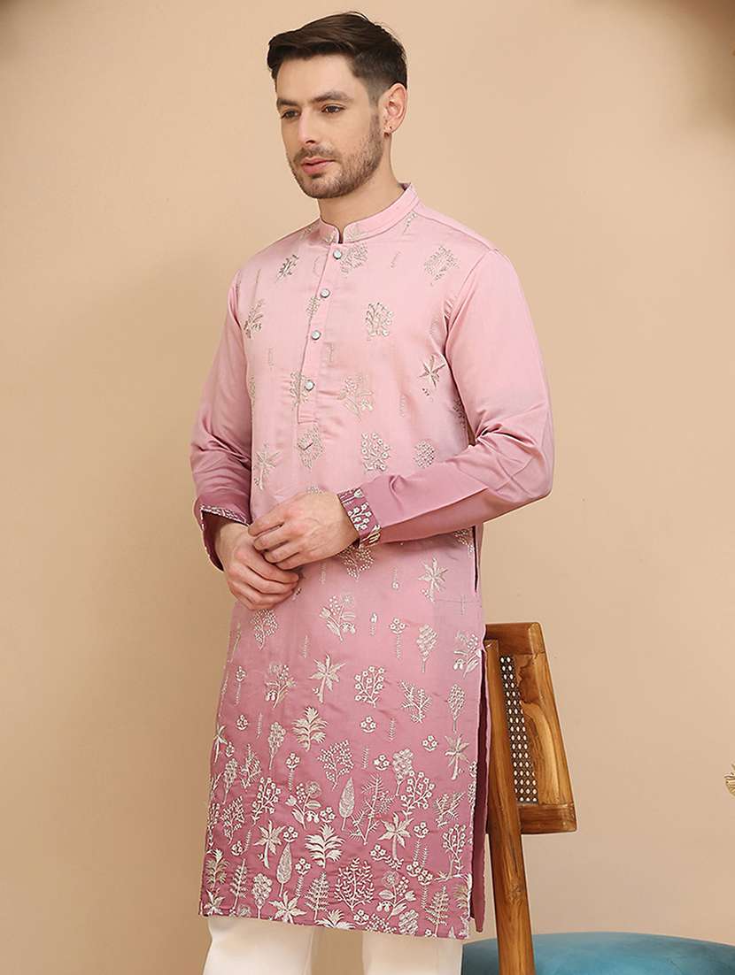 men embroidered mandarin neck long kurta