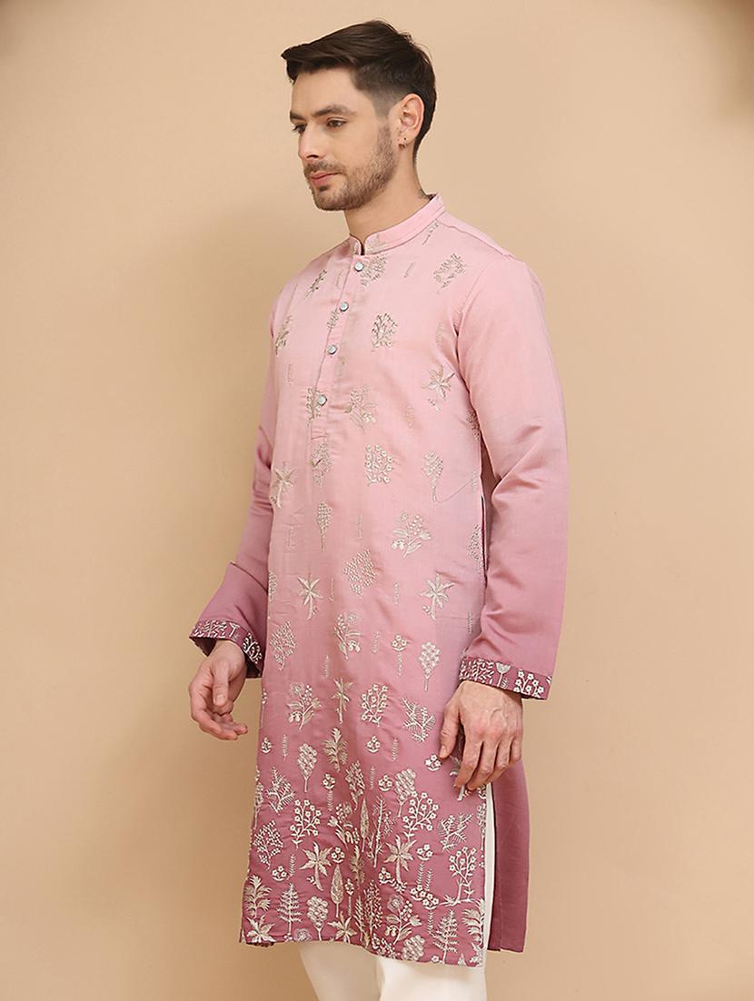 men embroidered mandarin neck long kurta - 21947588 - Standard Image - 2