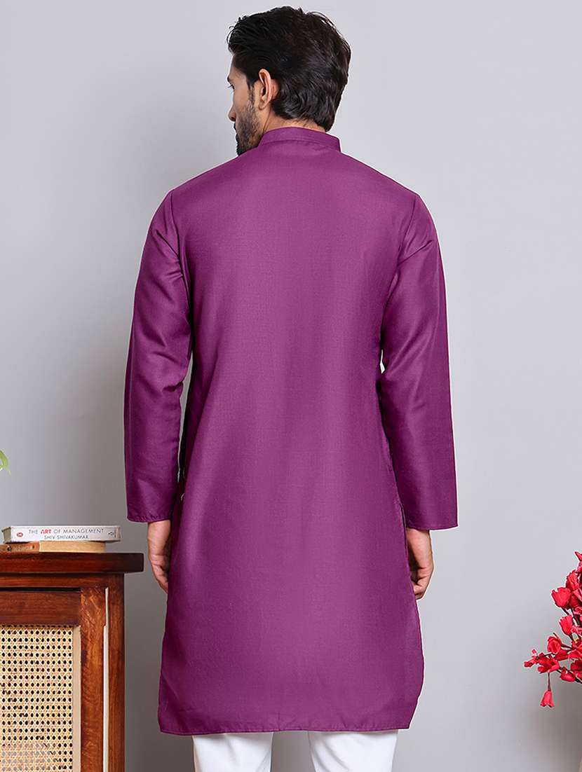 men solid mandarin neck long kurta - 21947590 -  Standard Image - 2