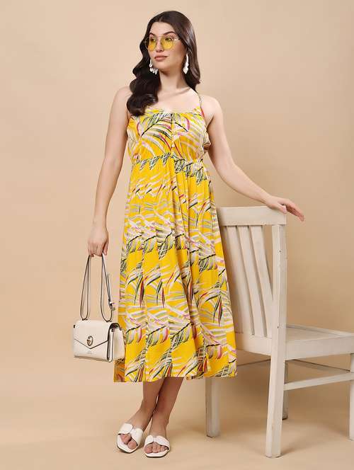 women printed shoulder strap fit & flare dress - 21947641 - Standard Image - 0