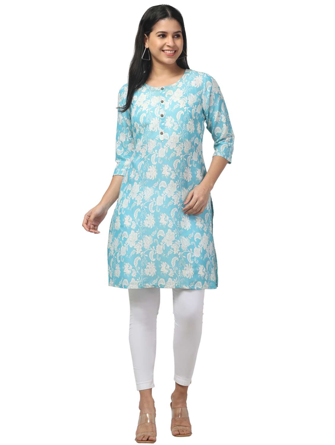women three quarter sleeve straight kurta