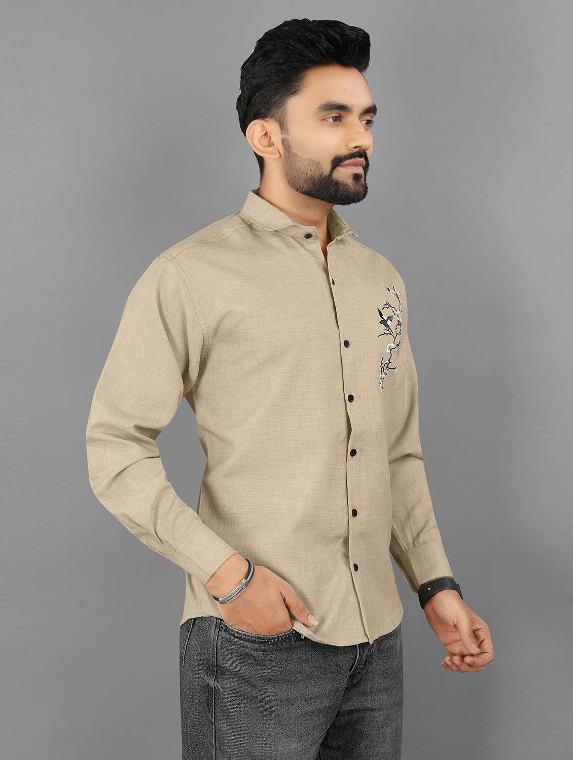 wmen embroidered long sleeve regular fit casual shirt - 21947657 -  Standard Image - 2