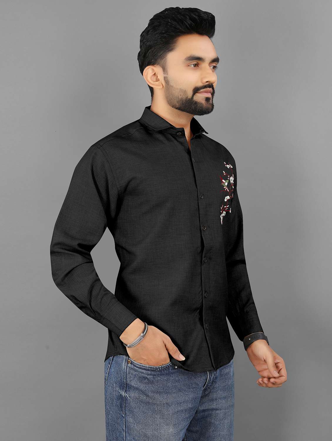 wmen embroidered long sleeve regular fit casual shirt - 21947658 - Standard Image - 2