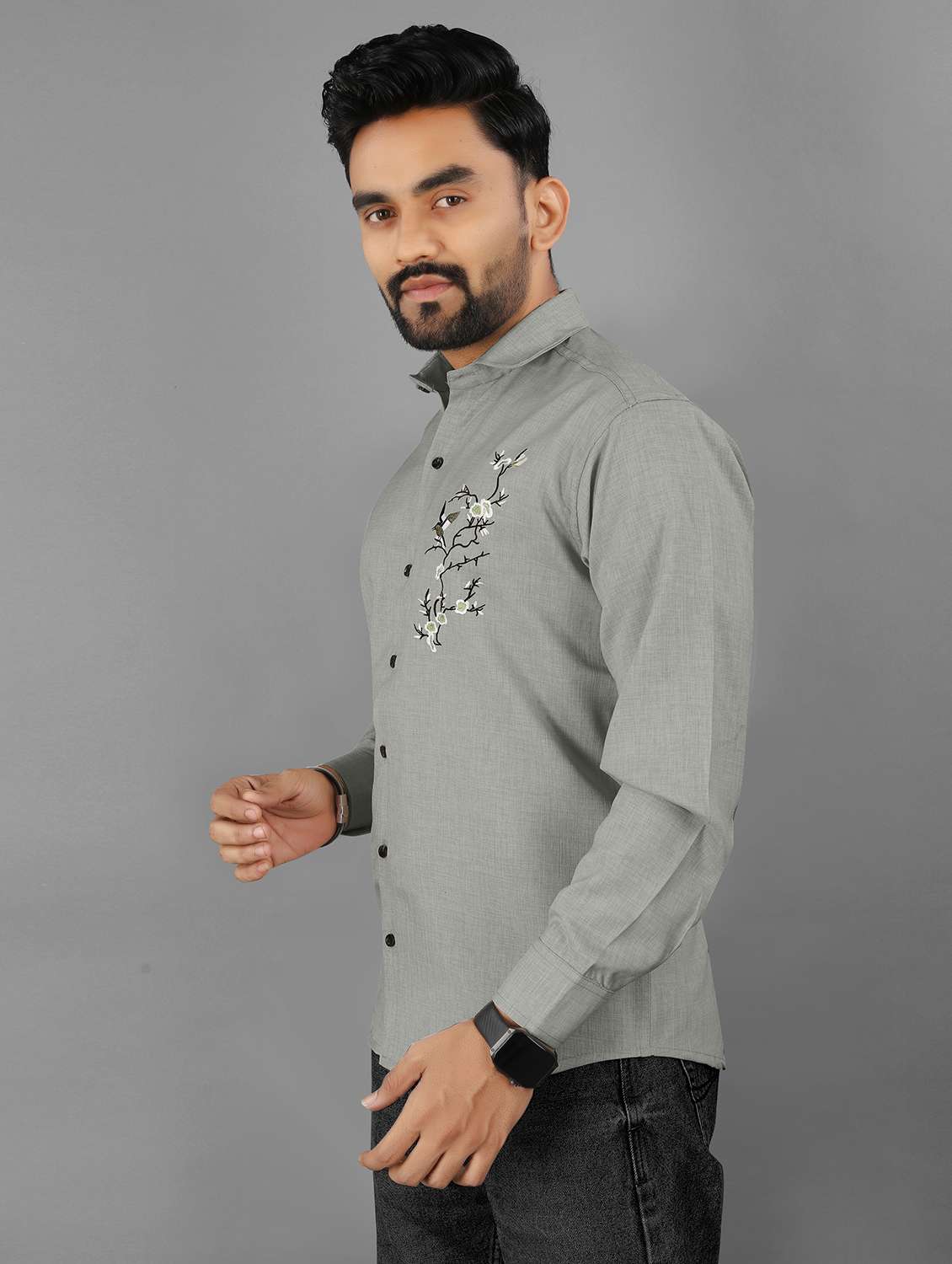 wmen embroidered long sleeve regular fit casual shirt - 21947659 -  Standard Image - 2