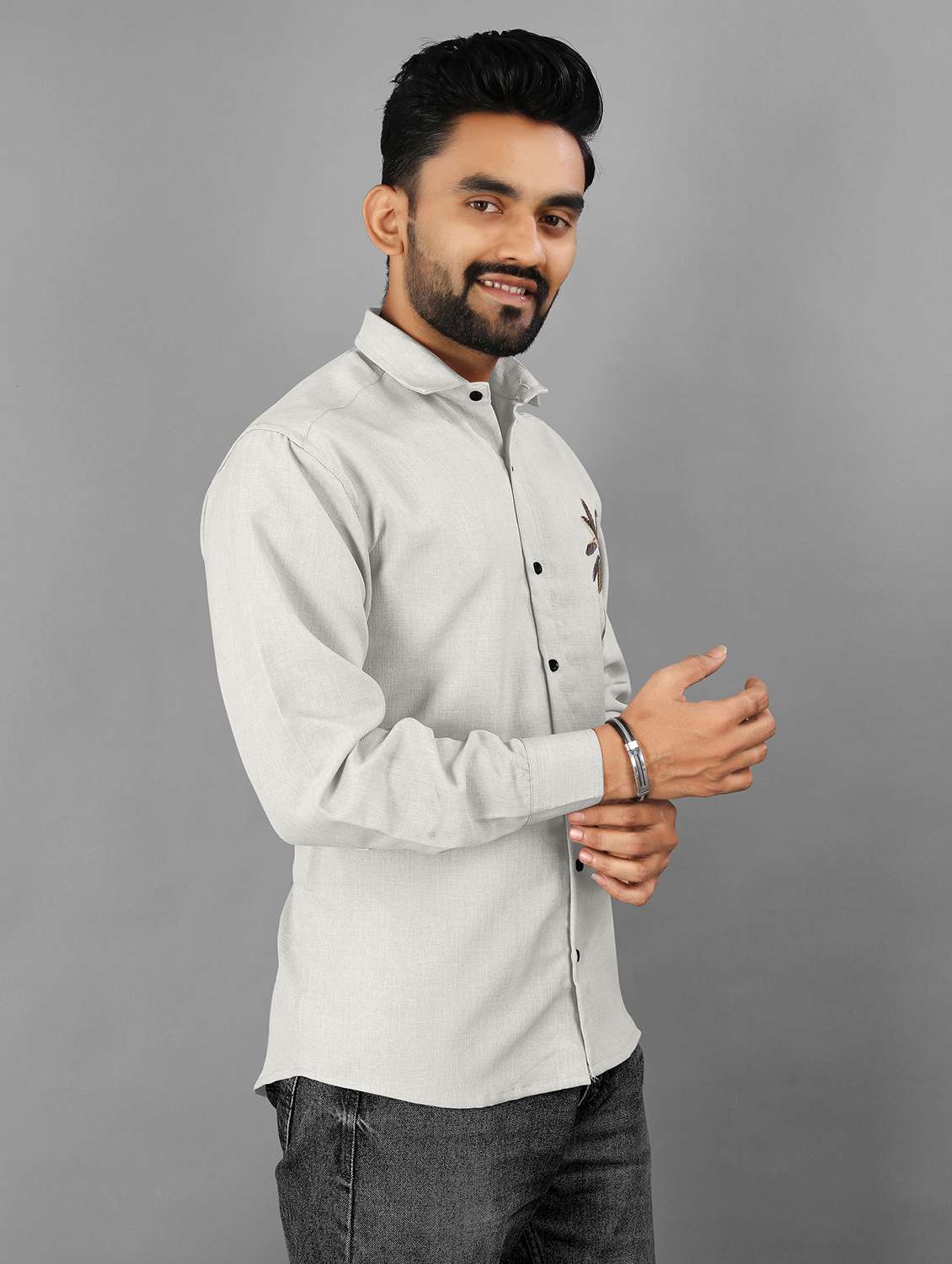 wmen embroidered long sleeve regular fit casual shirt - 21947662 -  Standard Image - 2