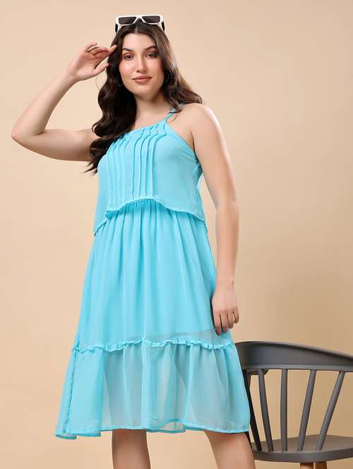 women solid shoulder strap tiered dress - 21947666 -  Standard Image - 0