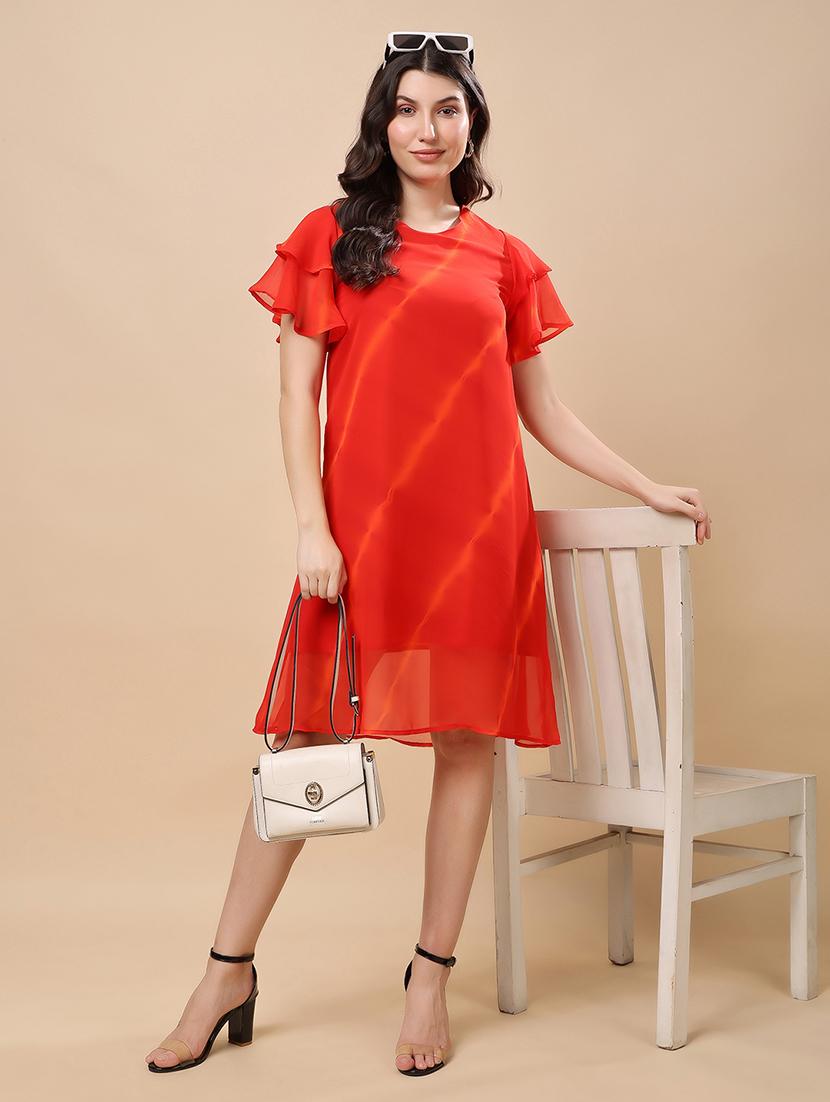 women red tie & dye flared sleeve a-line dress - 21947668 -  Zoom Image - 0