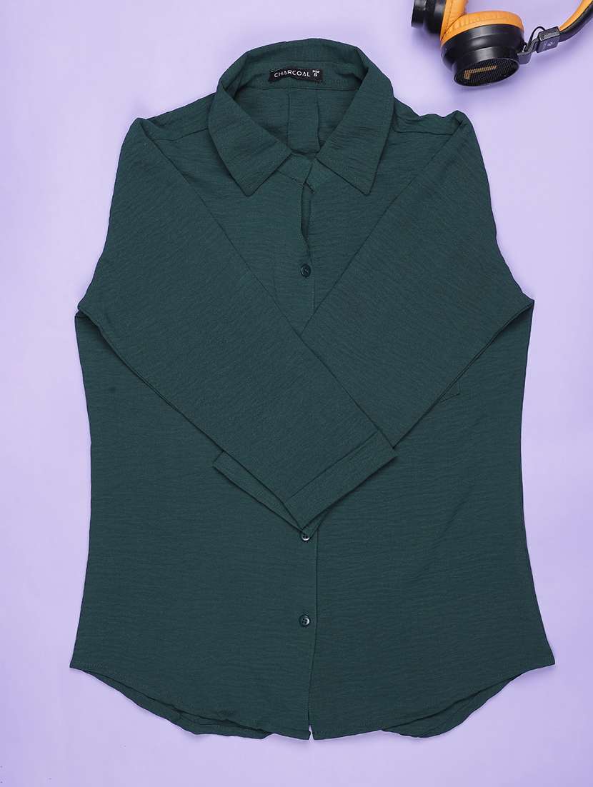 women solid three quarter sleeve regular fit shirt