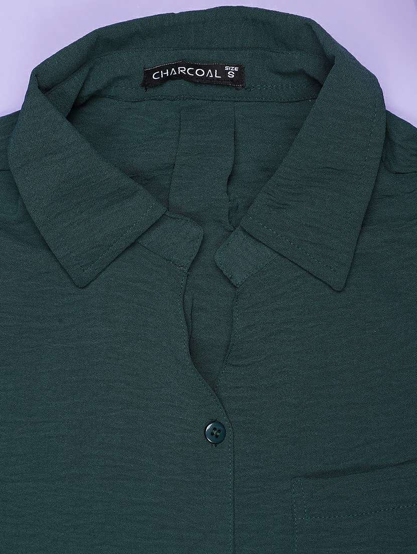 women solid three quarter sleeve regular fit shirt - 21947786 - Standard Image - 2