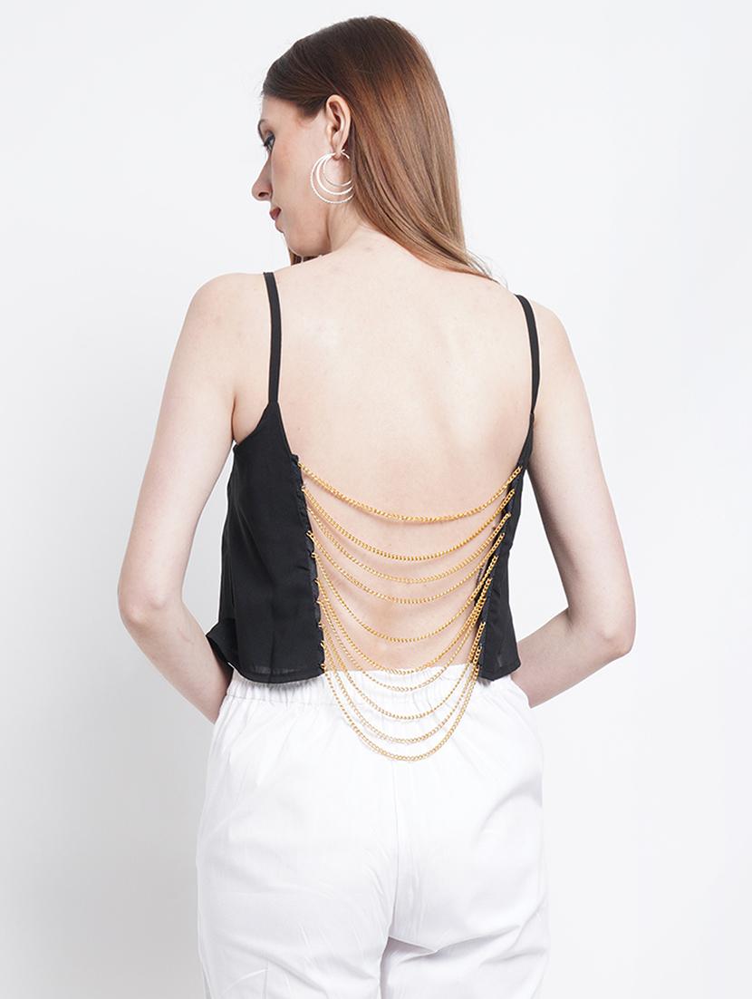 women solid shoulder strap backless top - 21947829 - Standard Image - 2
