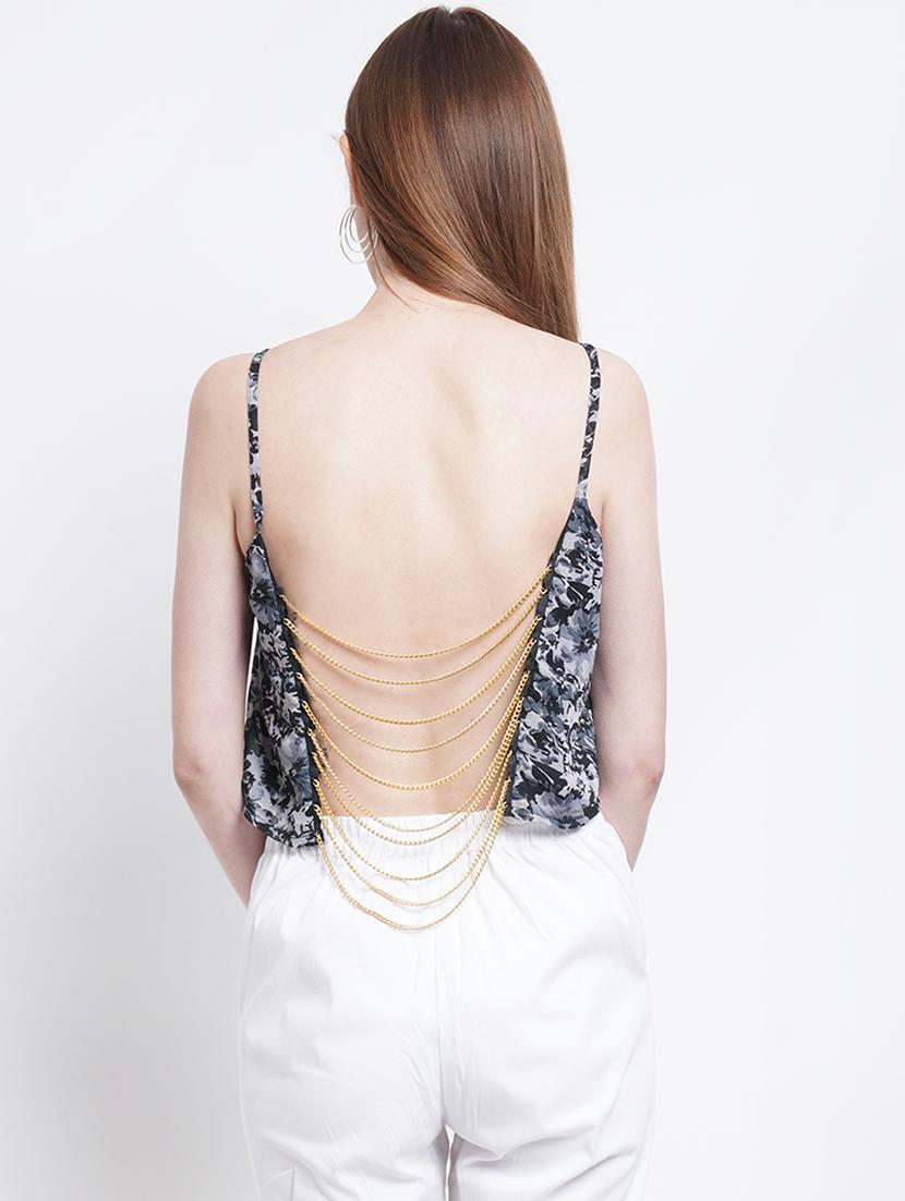 women printed shoulder strap backless top - 21947831 - Standard Image - 2