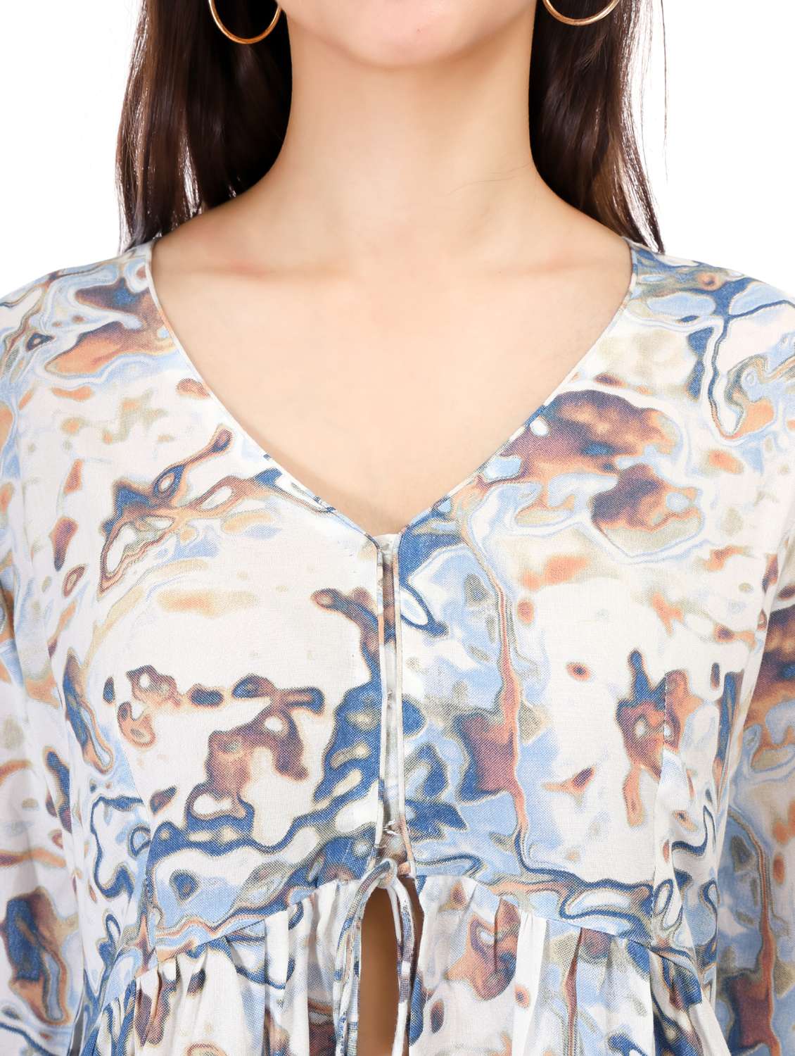 women printed long sleeve front open flared top - 21947834 - Standard Image - 2