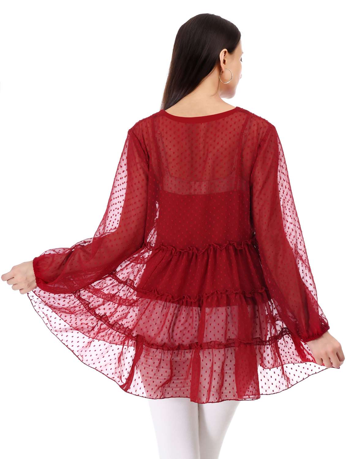women self designed long sleeve tiered top - 21947837 - Standard Image - 2