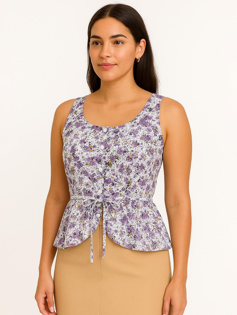 women floral print sleeveless peplum top - 21947841 - Zoom Image - 0