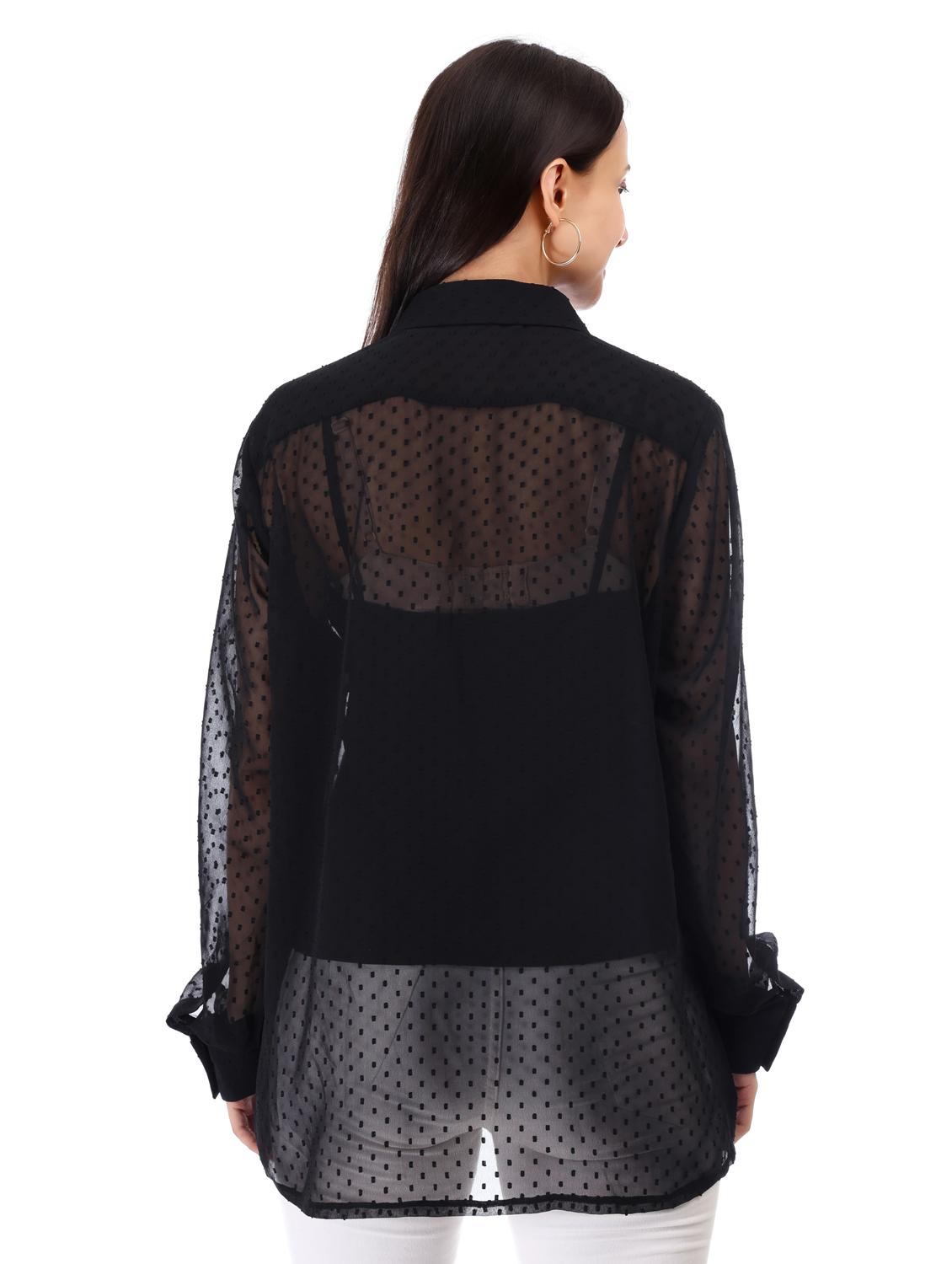 women self designed collared oversized sheer shirt - 21947859 - Standard Image - 2