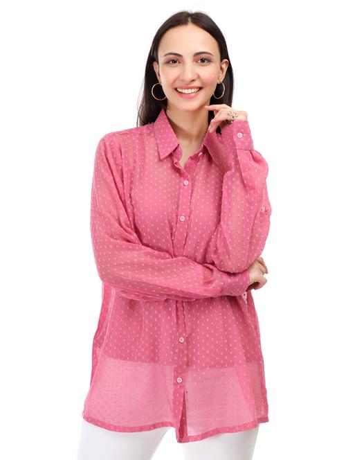 women self designed collared oversized sheer shirt - 21947863 -  Standard Image - 0