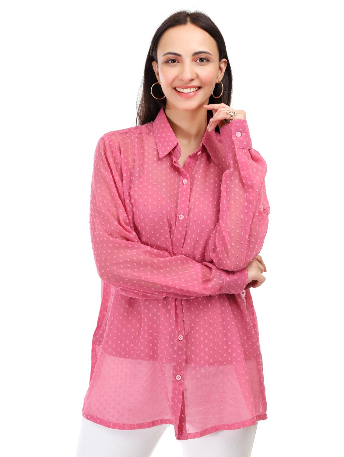 women self designed collared oversized sheer shirt - 21947863 -  Zoom Image - 0