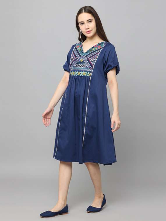 women embroidered short sleeve a-line ethnic dress - 21947868 -  Standard Image - 2