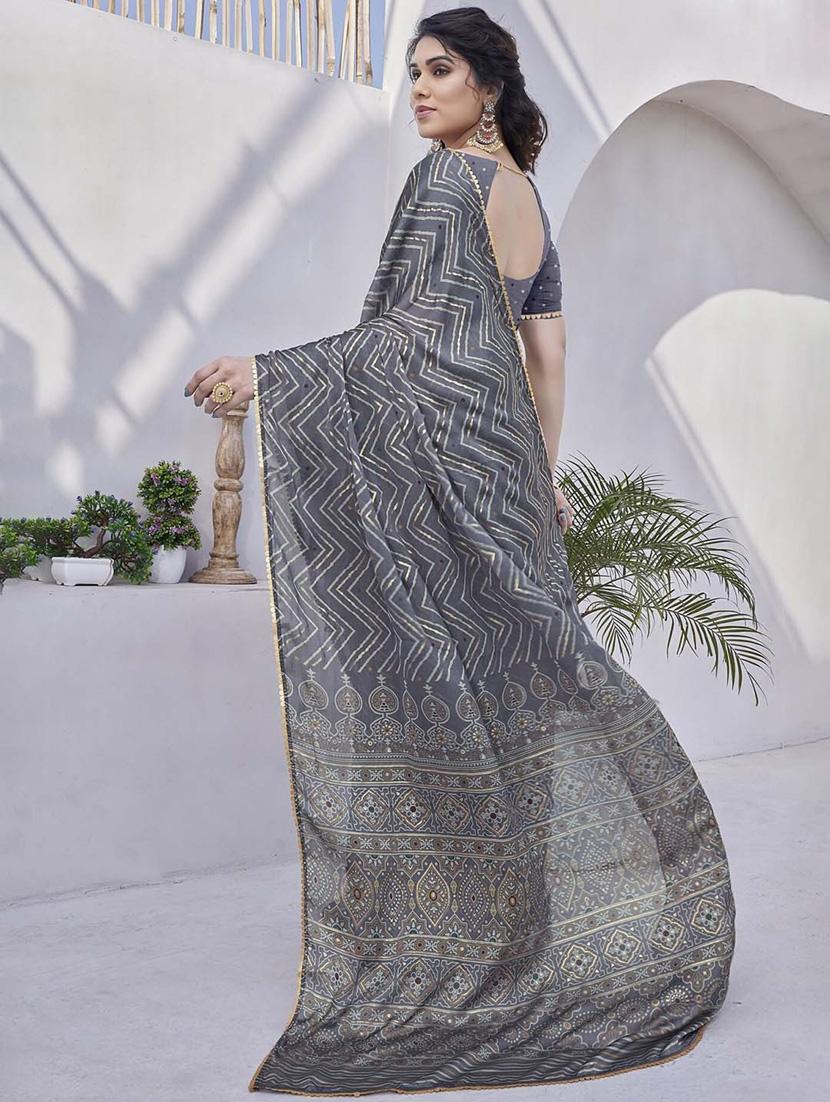 women grey chevron printed saree with blouse - 21947869 - Standard Image - 2