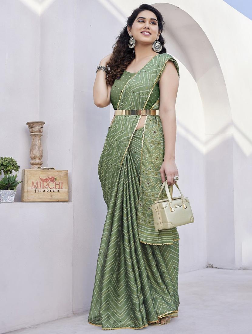 women green chevron printed saree with blouse - 21947870 - Zoom Image - 0
