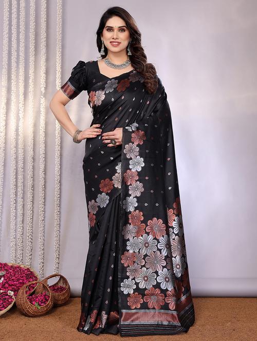 women black banarasi saree with blouse - 21947872 - Standard Image - 0
