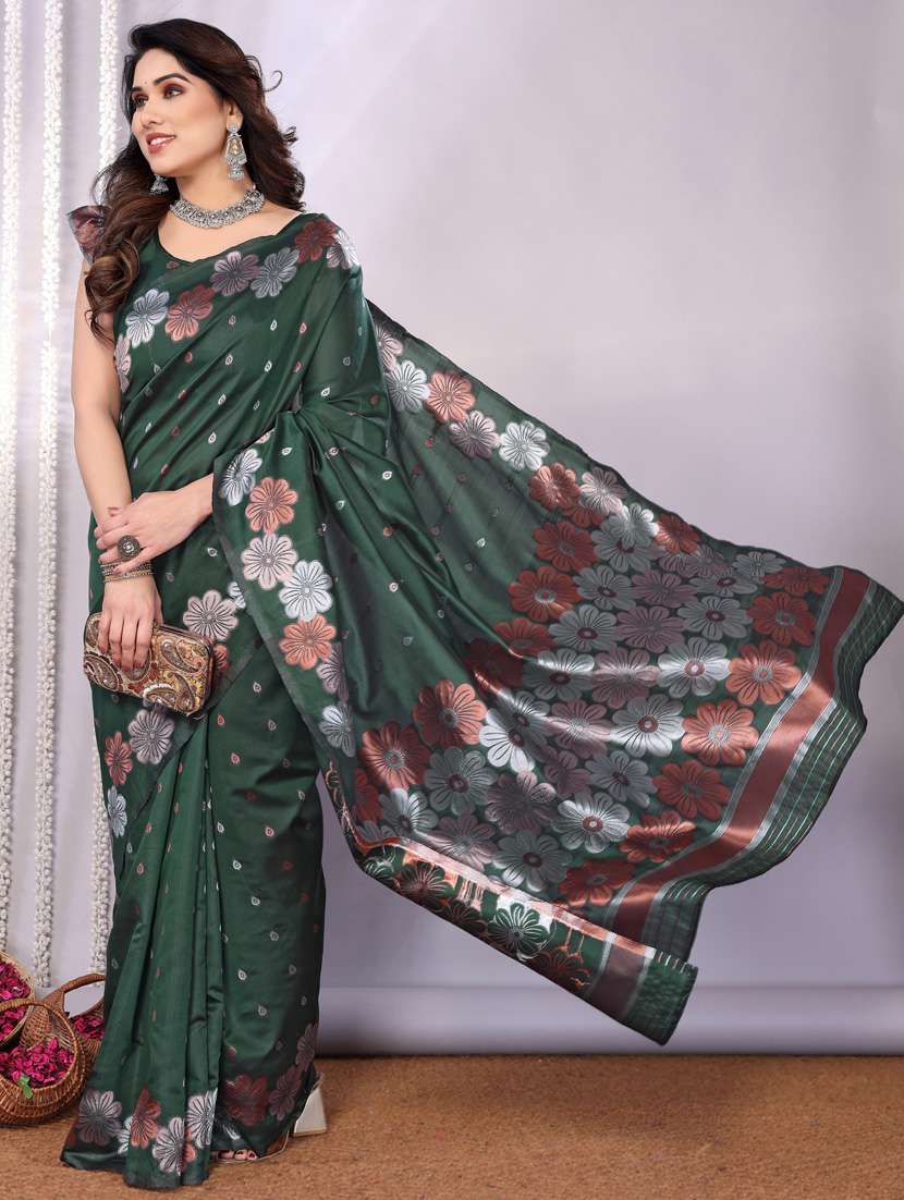 women green banarasi saree with blouse - 21947874 -  Standard Image - 2