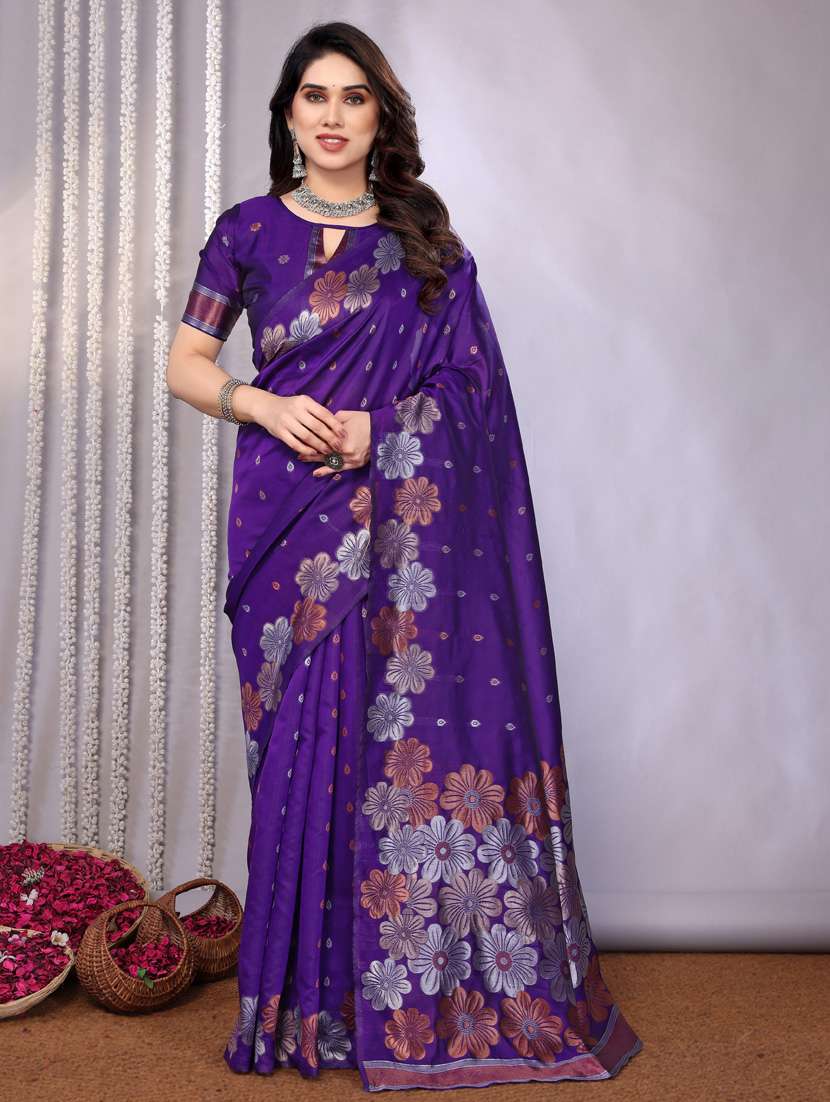 women purple banarasi saree with blouse - 21947875 -  Zoom Image - 0