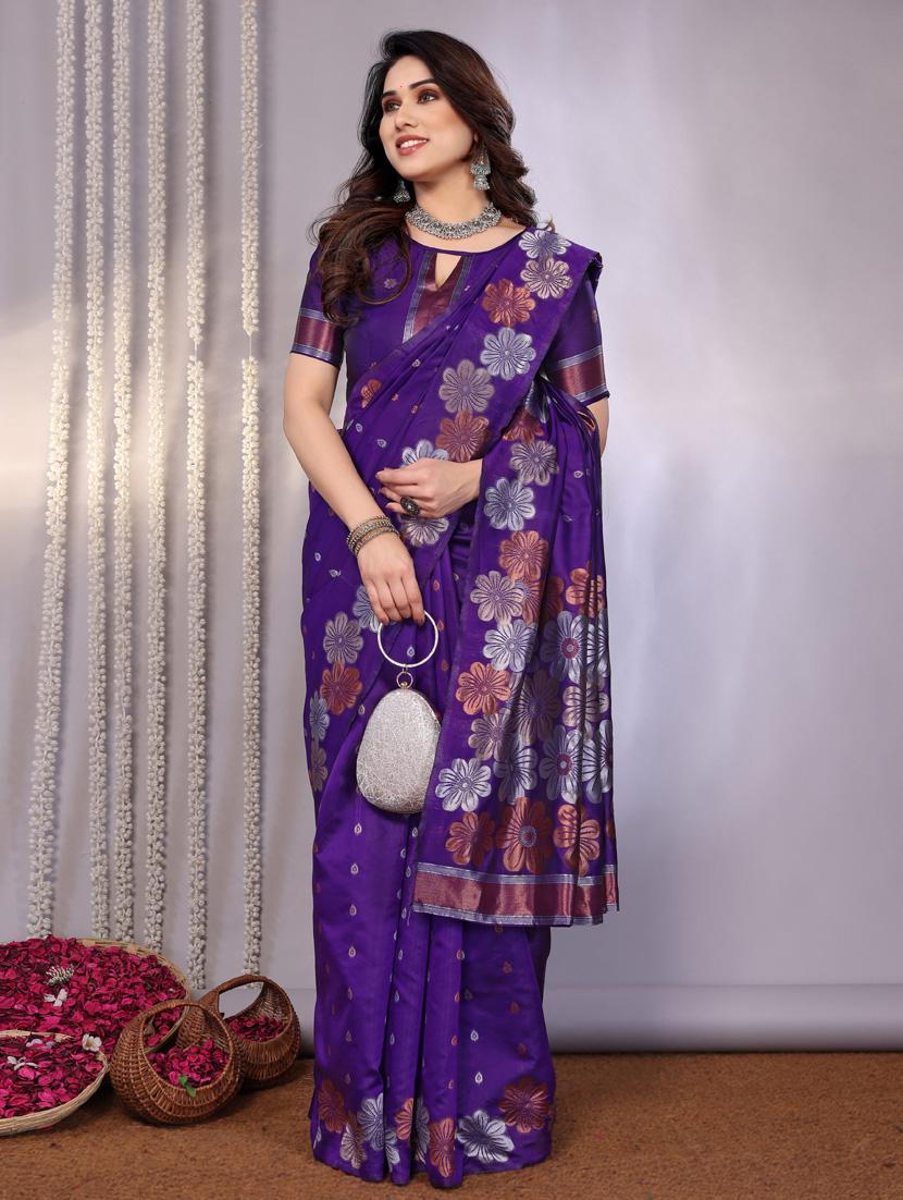 women purple banarasi saree with blouse - 21947875 - Standard Image - 2