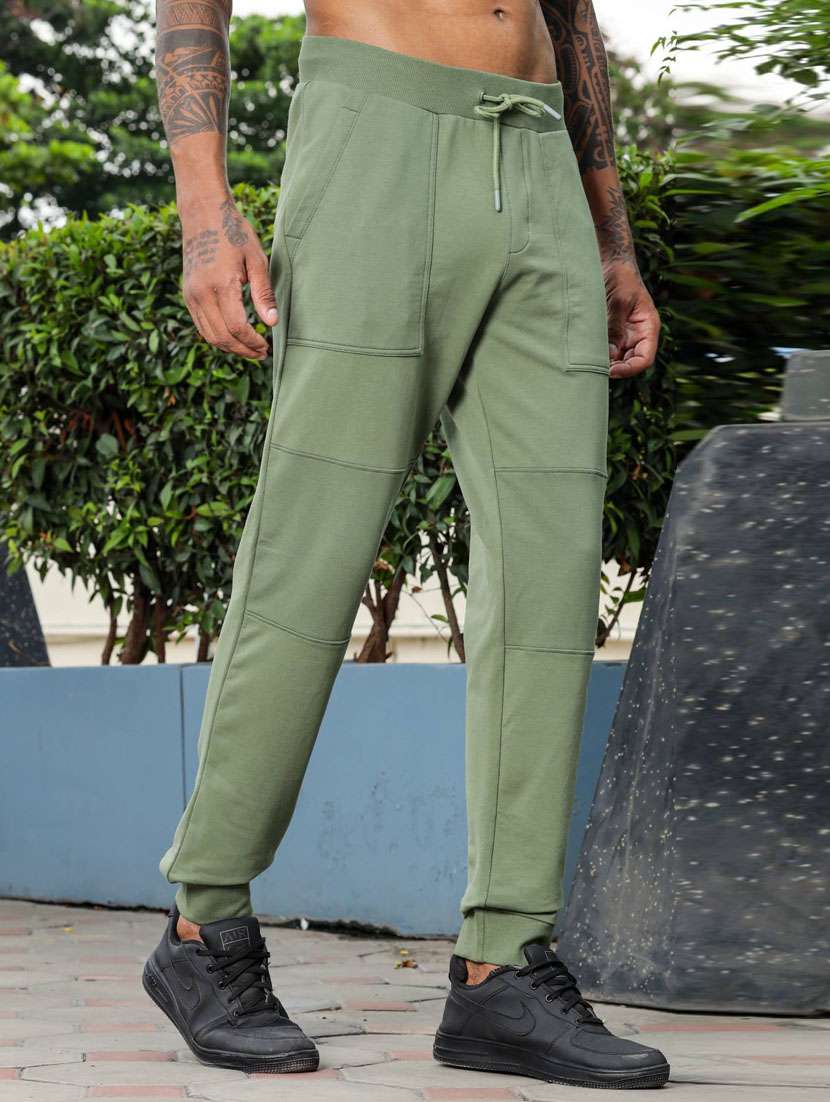 men olive solid mid rise jogger - 21947876 - Standard Image - 2