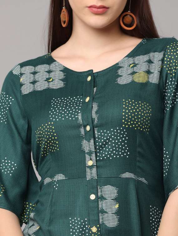 women printed short sleeve asymmetric ethnic dress - 21947881 -  Standard Image - 2