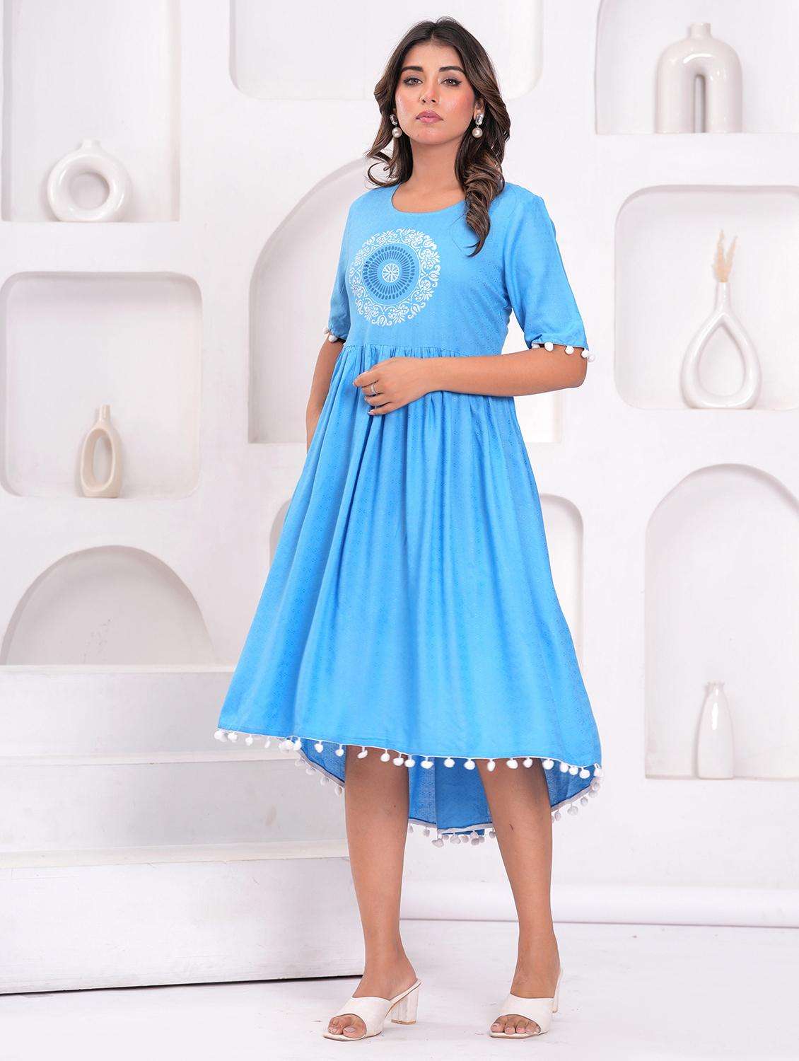 women embroidered short sleeve high low ethnic dress - 21947896 -  Standard Image - 2