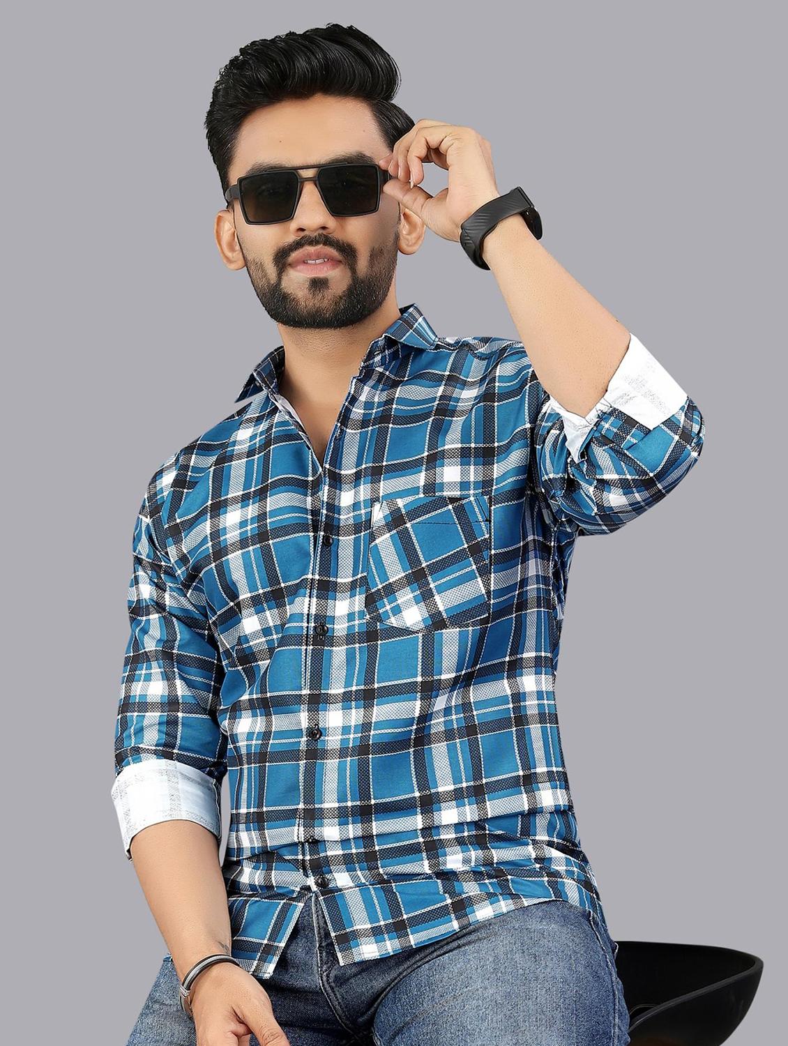 men checkered long sleeve regular fit casual shirt