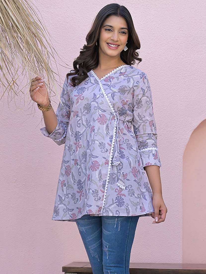 women three quarter sleeve angrakha kurti - 21947963 -  Standard Image - 2