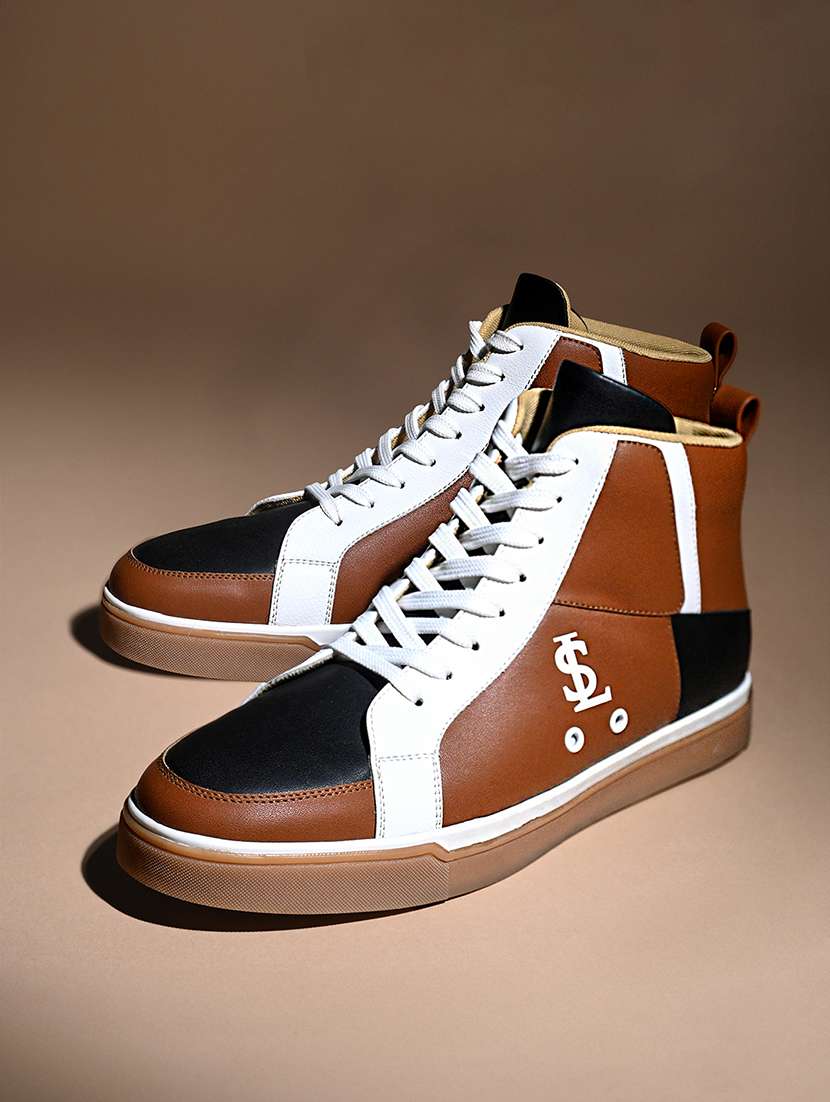 men color block lace up high ankle sneaker