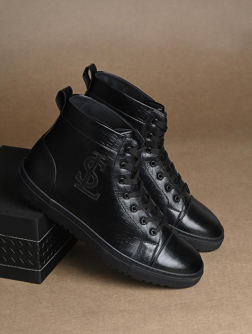men textured lace up high ankle sneaker - 21947986 -  Zoom Image - 0