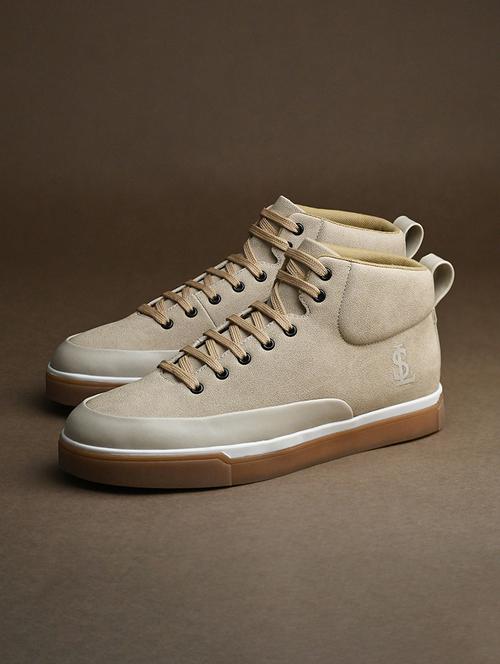 men beige lace up high ankle sneaker - 21947988 - Standard Image - 0