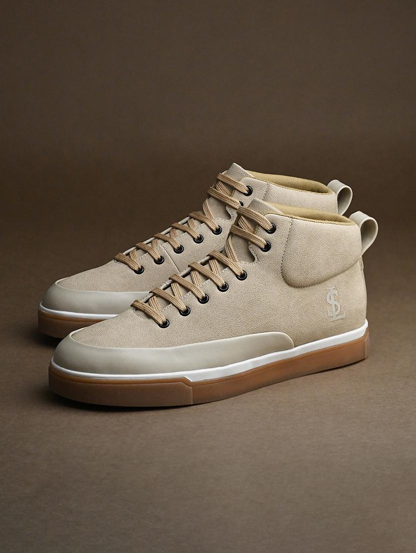 men beige lace up high ankle sneaker - 21947988 - Zoom Image - 0
